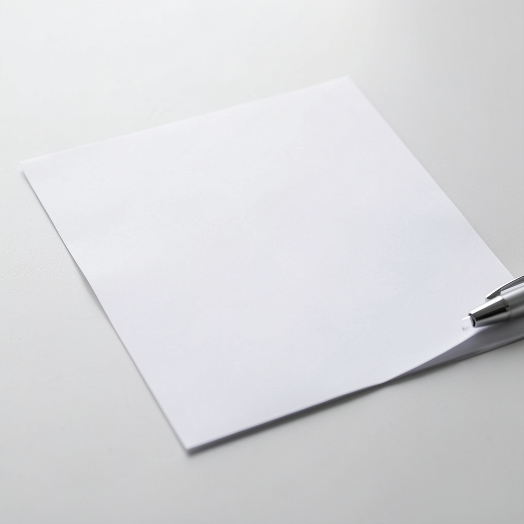 A blank official form and a pen resting on a clean light surface, soft diffused light
